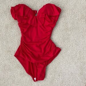 Zimmermann Red Ruffled One Piece Swimsuit